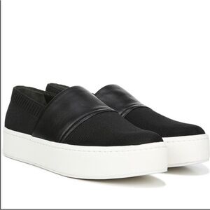 Vince Ward Shoes Black Knit Leather Platform Slip On Sneakers Loafer